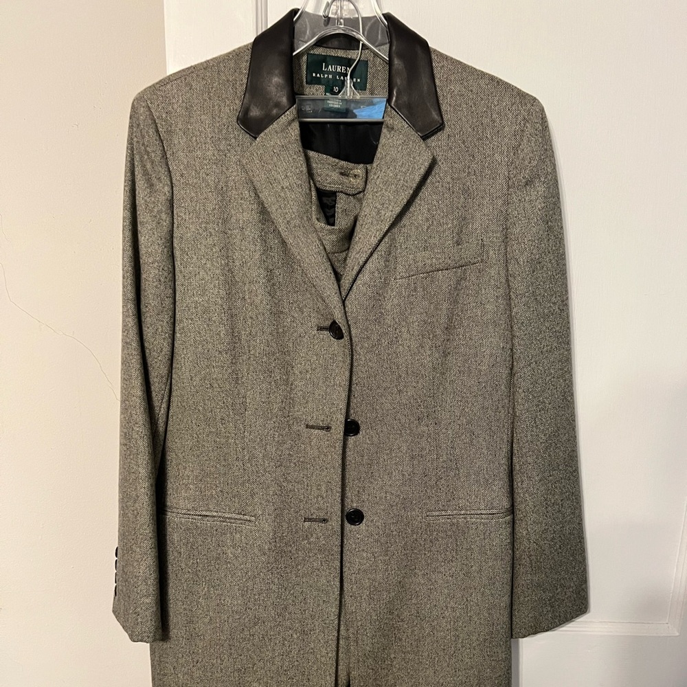 Ralph Lauren gray wool jacket with leather collar